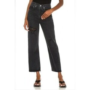 Agolde Women's 90s Crop High Rise Loose Straight‎ Jeans Black Gray Size 29(34)